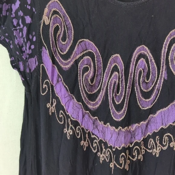 🍉 ASHA Black Purple Flowy Midi Dress One Size - Picture 3 of 6